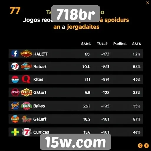 Desempenho dos jogos mais populares no 718br